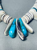 Native American One Of The Most Unique Santo Domingo Turquoise Shell Sterling Silver Necklace-Nativo Arts