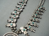 Early Vintage Native American Navajo Cerrillos Turquoise Sterling Silver Squash Blossom Necklace-Nativo Arts