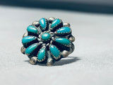 Adorable Vintage Native American Zuni Green Turquoise Sterling Silver Flower Ring-Nativo Arts