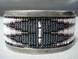 Thick Heavy Detailed Vintage Native American Navajo Hand Beaded Sterling Silver Bracelet-Nativo Arts