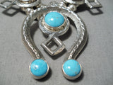 Amazing Vintage Native American Navajo Turquoise Sterling Silver Squash Blossom Necklace-Nativo Arts