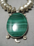 Stunning Vintage Native American Navajo Hand Tooled Sterling Silver Malachite Necklace-Nativo Arts