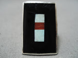 Important Bird Artist Zuni Native American Onyx Sterling Silver Ring-Nativo Arts