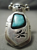 Detailed!! Native American Navajo Kachina Sterling Silver Blue Turquoise Ring-Nativo Arts