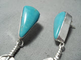 Extreme Detail Feather Master Native American Navajo Sterling Silver Turquoise Earrings-Nativo Arts