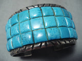Heavy Cubed Turquoise Vintage Native American Navajo Sterling Silver Bracelet-Nativo Arts