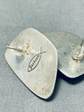 Dynamic Vintage Native American Navajo Tommy Jackson Turquoise Sterling Silver Earrings-Nativo Arts