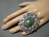 Colossal Native American Green Turquoise Sterling Silver Repoussed Ring-Nativo Arts
