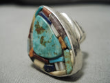 Native American Important Vintage Santo Domingo Turquoise Inlay Sterling Silver Ring-Nativo Arts
