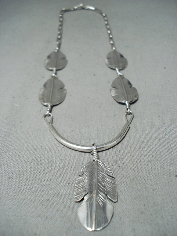 Astonishing Native American Navajo 5 Sterling Silver Feathers Necklace-Nativo Arts