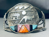 One Of The Most Unique Vintage Native American Zuni Turquoise Inlay Sterling Silver Bracelet-Nativo Arts
