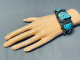 Museum Vintage Native American Navajo Morenci Turquoise Sterling Silver Leaf Bracelet-Nativo Arts