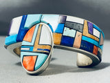 Smiling Kachina Very Rare Native American Navajo Turquoise Inlay Sterling Silver Bracelet-Nativo Arts