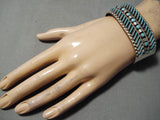 Native American Jaw Dropping Vintage Navaajo Slanted Turquoise Sterling Silver Bracelet-Nativo Arts