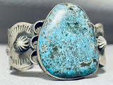 Spell-binding Native American Navajo Rare Turquoise Sterling Silver Bracelet Signed-Nativo Arts