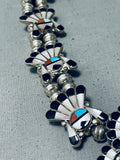 Intricate Women's Vintage Native American Zuni Turquoise Sterling Silver Squash Blossom Necklace-Nativo Arts
