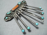Incredible Vintage Native American Navajo Sleeping Beauty Turquoise Sterling Silver Pin Old-Nativo Arts