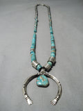Completely Hand Tooled Sterling Silver Vintage Native American Navajo Turquoise Necklace-Nativo Arts