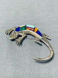 Important Vintage Native American Navajo Turquoise Inlay Sterling Silver Lizared Pin-Nativo Arts