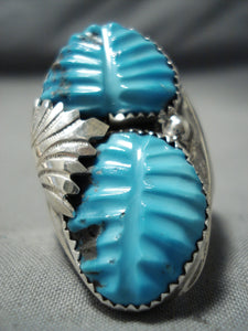 Stunning Zuni Carved Turquoise Sterling Silver Ring Native American-Nativo Arts