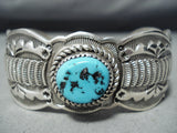 Fantastic Native American Navajo Sleeping Beauty Turquoise Sterling Silver Bracelet-Nativo Arts
