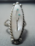 Beautiful Vintage Native American Navajo Turquoise Inlay Sterling Silver Tree Ring-Nativo Arts