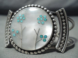 Flowers Of Turquoise Vintage Native American Zuni Sterling Silver Bracelet Old-Nativo Arts