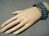 Signed Heavy Vintage Native American Navajo Domed Tubule Turquoise Sterling Silver Bracelet-Nativo Arts