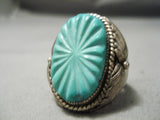 Important Vintage Native American Zuni Rob Eustace Turquoise Leaf Sterling Silver Ring Old-Nativo Arts