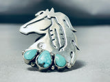 Horse And Feather Vintage Native American Navajo Turquoise Sterling Silver Ring-Nativo Arts