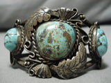 Native American Early 1900's Vintage Navajo Royston Turquoise Sterling Silver Bracelet Old-Nativo Arts