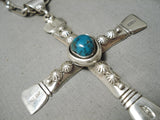 Huge Heavy 100 Gram Native American Navajo Sterling Silver Cross Turquoise Necklace-Nativo Arts