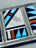 Dynamic Vintage Native American Zuni Turquoise Sterling Silver Buckle Signed A. Mahooty-Nativo Arts
