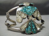 Native American Detailed Vintage Navajo Turquoise Pearl Sterling Silver Inlay Bracelet Old-Nativo Arts