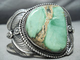 Huge Tin Jon Vintage Native American Navajo Damale Turquoise Sterling Silver Leaf Bracelet-Nativo Arts