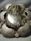 Statement Vintage Native American Navajo Green Turquoise Sterling Silver Leaf Bracelet Old-Nativo Arts