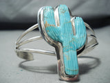 Whimsical Native American Navajo Turquoise Sterling Silver Cactus Bracelet-Nativo Arts