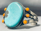Colossal Native American Navajo Signed 8 Turquoise Orange Spiny Sterling Silver Bracelet-Nativo Arts