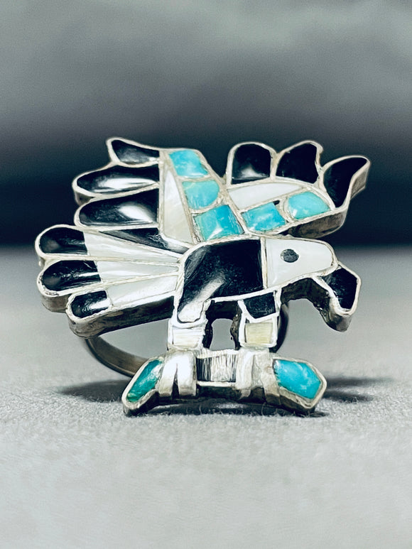 One Of The Best Vintage Native American Zuni Turquoise Eagle Sterling Silver Ring Oold-Nativo Arts