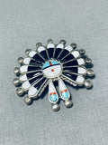 Native American Fabulous Vintage Zuni Jet Sterling Silver Sunface Pin/ Pendant-Nativo Arts