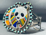 Most Intricate Southwest Vintage Turquoise Panda Sterling Silver Bracelet-Nativo Arts