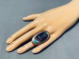 One Of The Most Detailed Ever Native American Navajo Turquioise Sterling Silver Ring-Nativo Arts