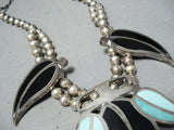 One Of The Most Unique Vintage Native American Navajo Turquoise Sterling Silver Inlay Necklace-Nativo Arts