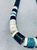 Native American Authentic Vintage Santo Domingo Turquoise Shell Jet Sterling Silver Necklace-Nativo Arts