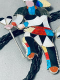 Six Inch Tall Native American Zuni Dancer Statue Turquoise Sterling Silver Bolo Tie-Nativo Arts