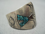 Teepee Love Vintage Native American Navajo Turquoise Coral Chip Inlay Sterling Silver Ring Old-Nativo Arts