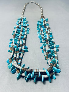 Exquisite Vintage Native American Navajo Old Turquoise Heishi Sterling Silver Necklace-Nativo Arts