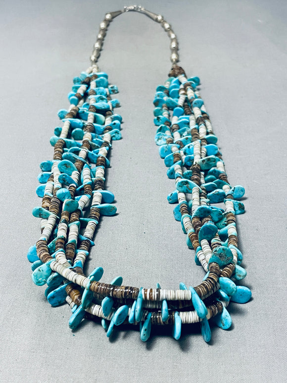 Exquisite Vintage Native American Navajo Old Turquoise Heishi Sterling Silver Necklace-Nativo Arts