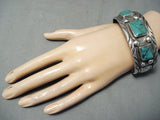 Heavy Signed Vintage Native American Navajo Rectangular Turquoise Sterling Silver Bracelet-Nativo Arts