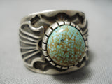 Opulent Vintage Native American Navajo #8 Turquoise Sterling Silver Ring Old-Nativo Arts